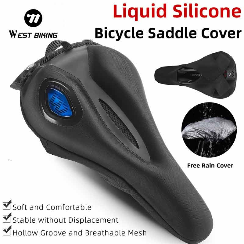 Bike Tail Light - WEST BIKING 液体シリコン製自転車サドルカバー テールライト付き レインカバー ソフトショックアブソーバー