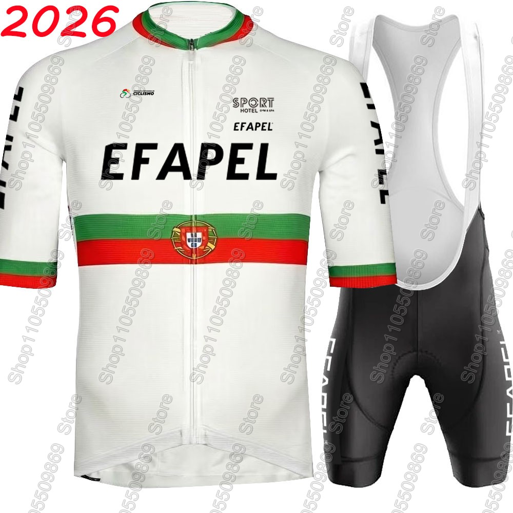 Junior Cycling Gear - ポルトガル 2026 エファペルチームサイクリングジャージセット夏の自転車服キットロードバイクシャツスーツ自転車ビブショーツ MTB マイヨ