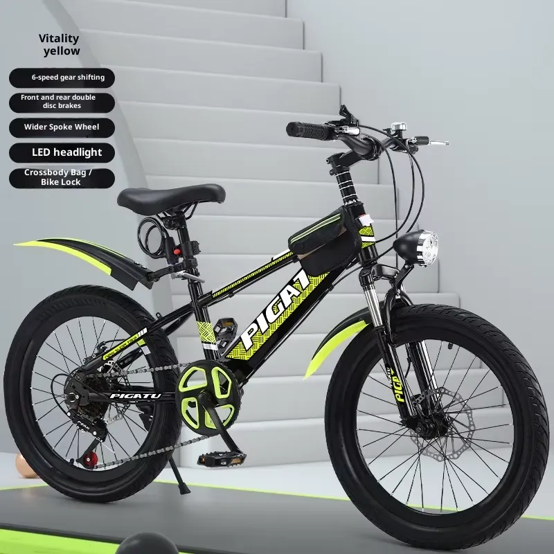 Road Bike Tire - 大人と子供向けのオフロードマウンテンバイク、デュアルディスクブレーキ、LEDフロントライト、タイヤ可変速度、学生向け