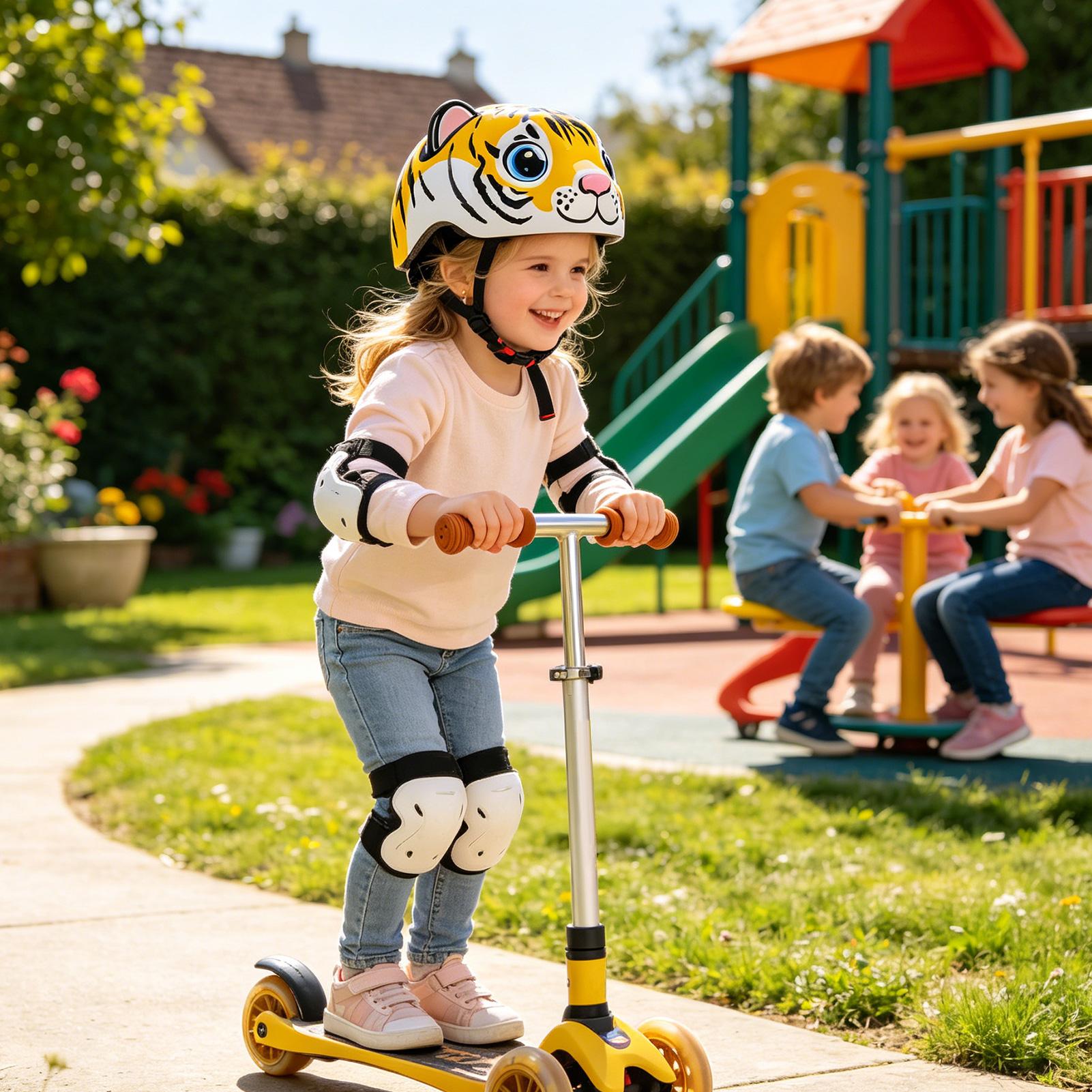 Cycling Safety Gear For Kids - キッズヘルメット タイガーパターン 調節可能な安全装備 男の子用ヘルメット 2-6歳の子供向け 日常学校