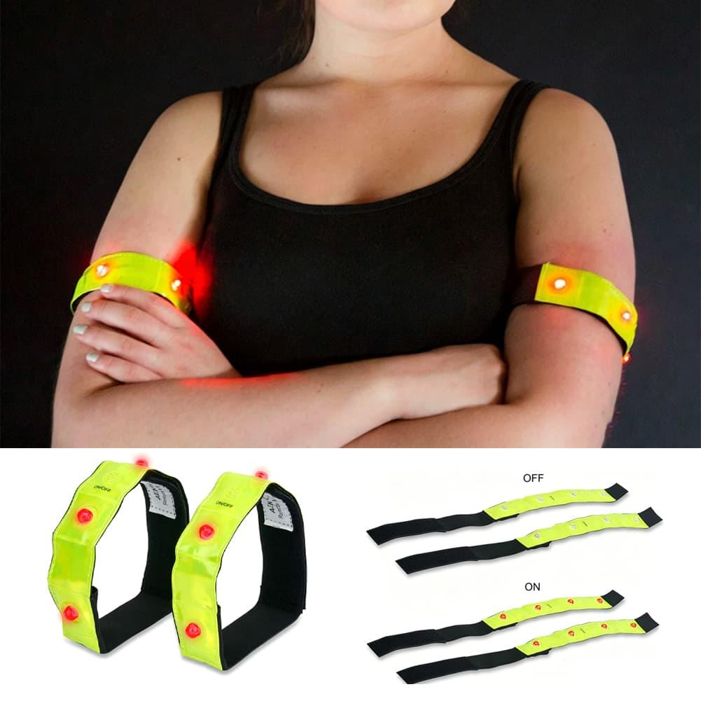 Cycling Visibility Gear - LED 反射アームバンド フラッシュステディライトモード付き 調節可能なフックループリストストラップ 夜間可視ギア ランニング