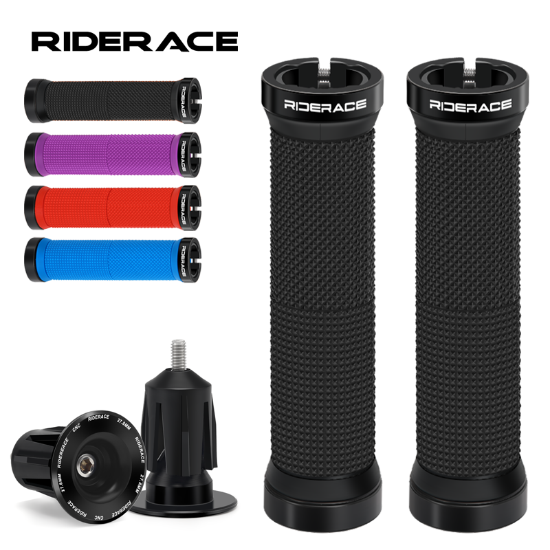 Junior Cycling Gear - 1ペア自転車グリップ、エンドキャップ付き固定ギアロックオンリング、マウンテンバイクハンドルバーグリップ、滑り止め衝撃吸収MTBカフス