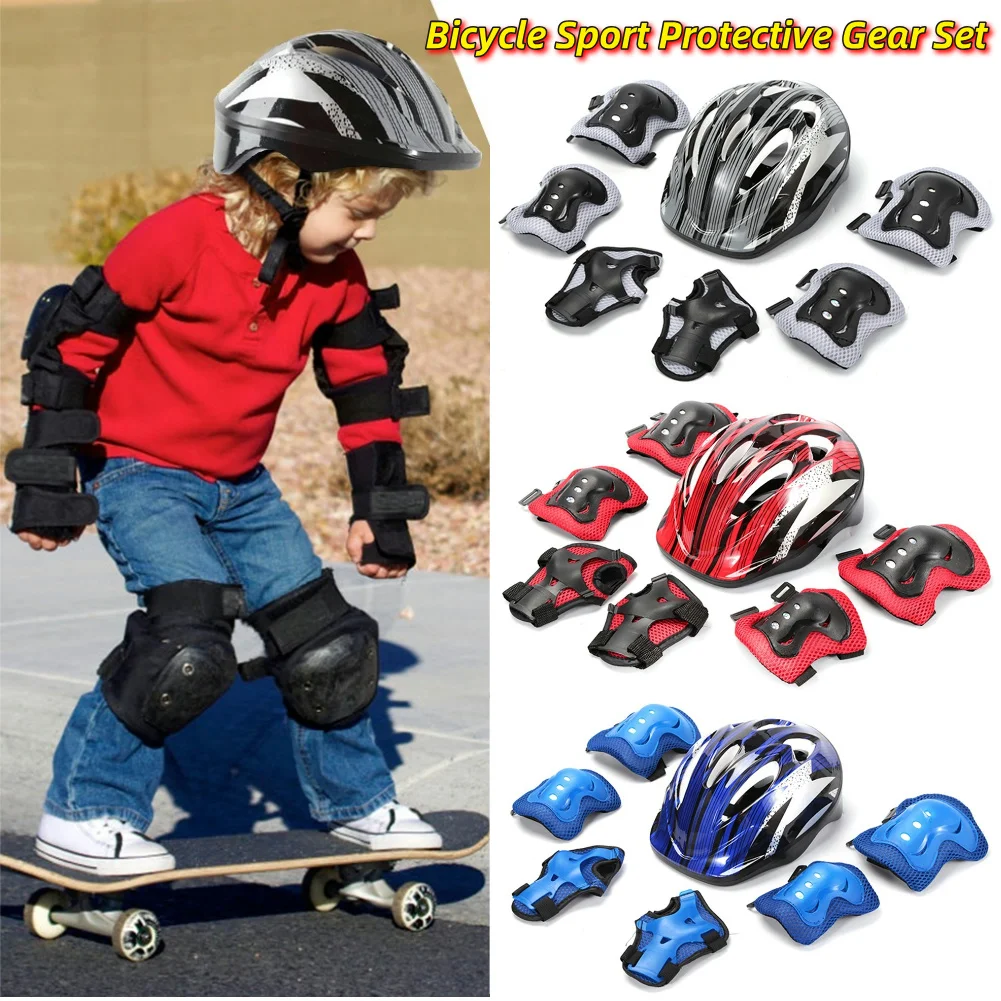 Cycling Safety Gear For Kids - 7 個の自転車スポーツ保護具セット調整可能な子供用安全スケートヘルメットパッドセット 48-55 センチメートルスケートボード/バイク/スケート/サイクリング用